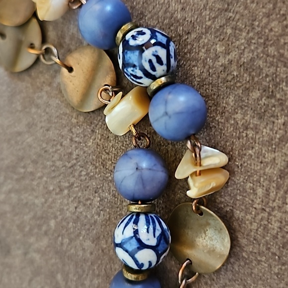 VTG Coldwater Creek Ceramic Shell Bronze Disc Beaded Chain Long Necklace - Picture 8 of 9